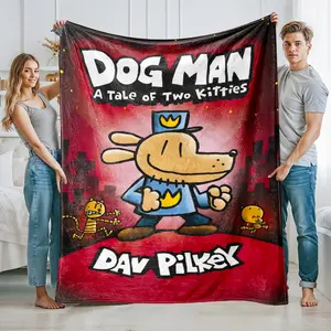 1pc Dog Man Cartoon Print Blanket, Multifunctional Hanging Rug for Bed Sofa Chair Decor, High-Quality Velvet Camping Blanket