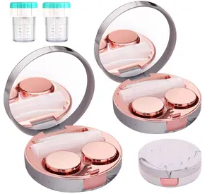 Contact Lens Case 2 Pack - Leak-Proof Travel Case with Cleaner, Washer Holder, Tweezers & Remover Tool Solution for Outdoor Daily Use