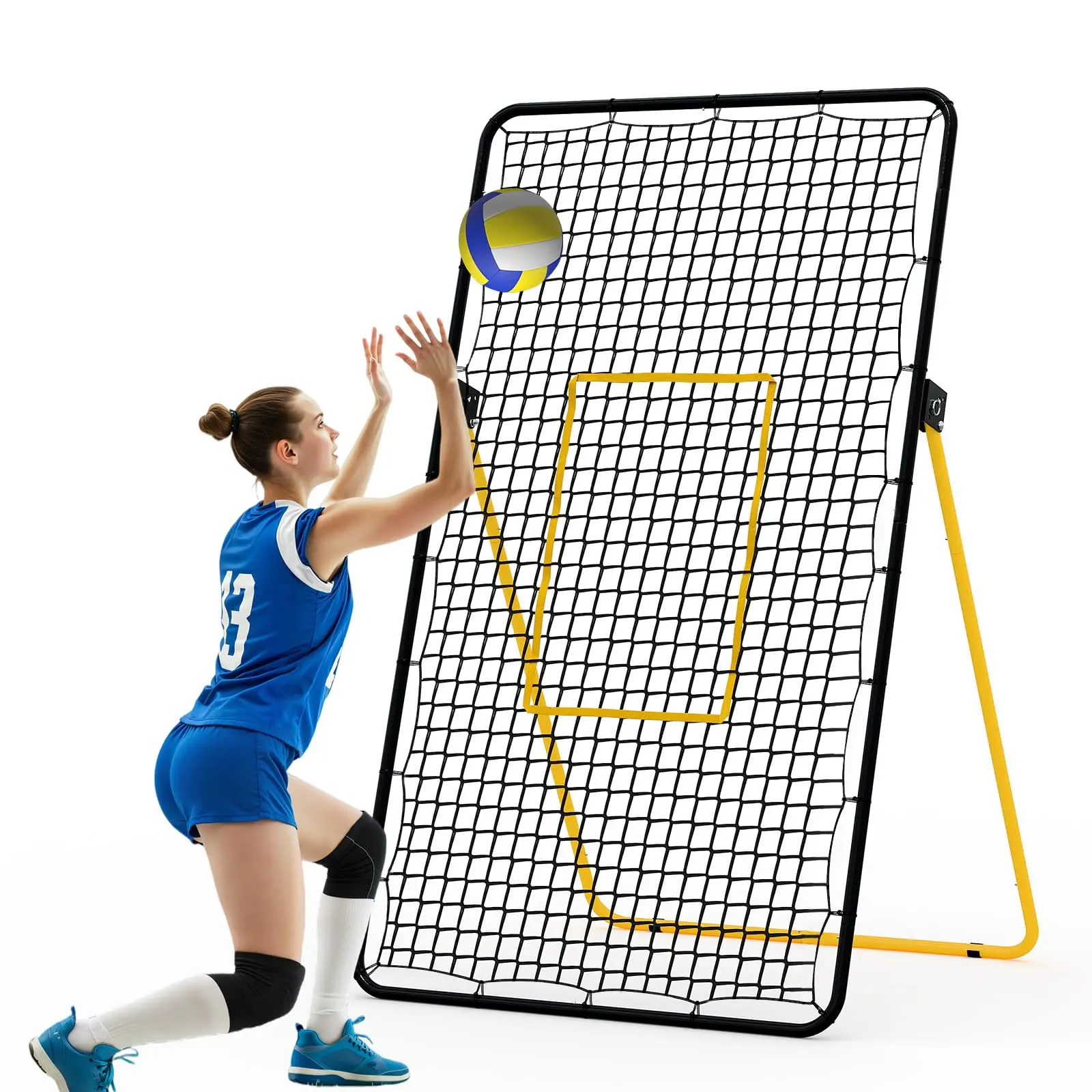 Heavy Duty Double-Sided Rebounder Net for Baseball & Volleyball, 4x4.5 ft Versatile Multi-Angle Adjustable Bounce Back Net, Steel Frame Training Equipment for Coaches’ Pitching & Catching, Portable