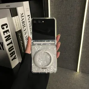 Korean Style Premium Shell-Pattern Center Pivot Stand Case, Flip & Foldable Anti-Drop Protective Cover for Samsung Galaxy Z Flip 7 FE / Z Flip 7 / Z Flip 6 / Z Flip 5