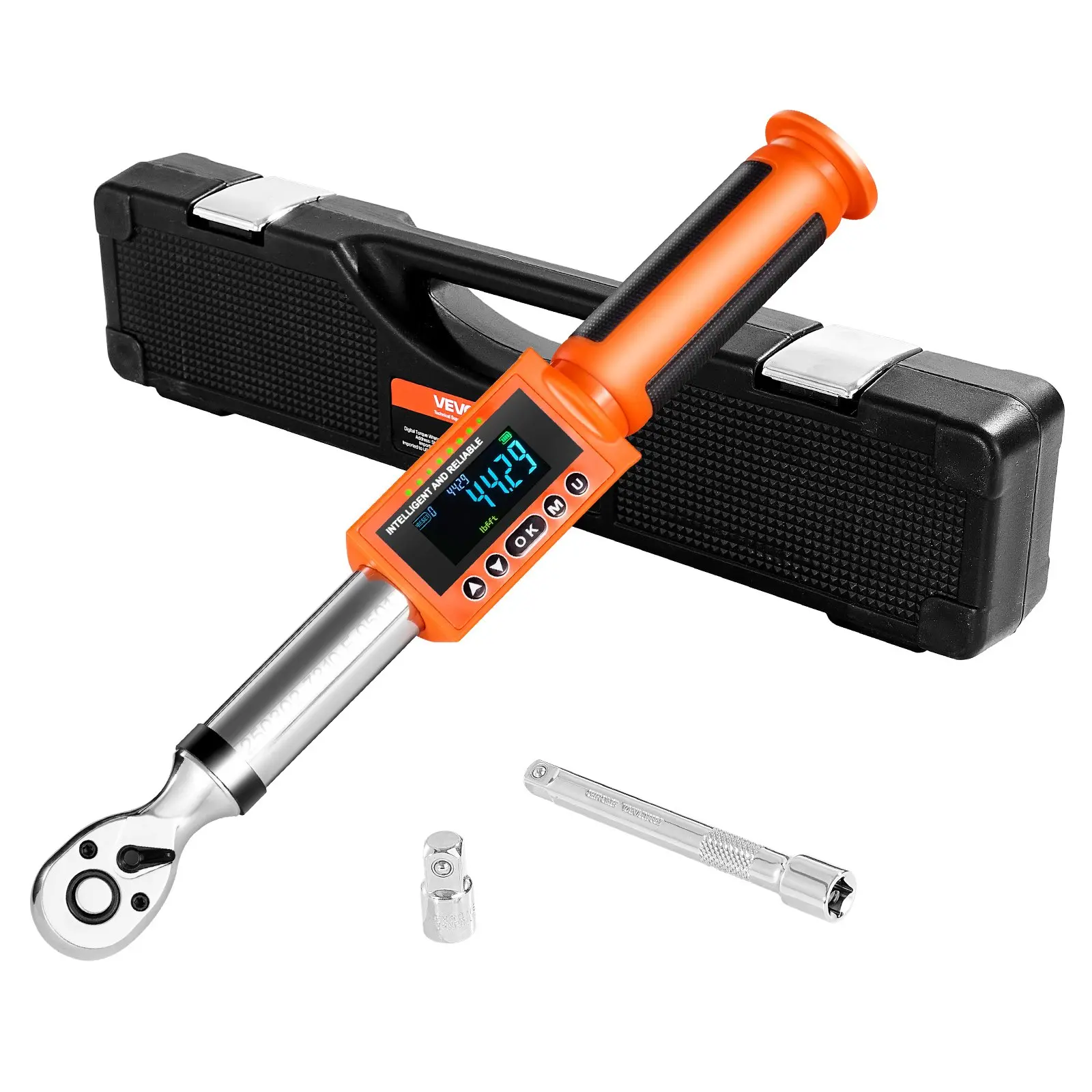 VEVOR 3/8 Inch Drive Digital Electronic Torque Wrench, 0-99.57 lbf-ft/0-135 N.m, 72-Tooth, High Accuracy with Preset Value, Buzzer & LED Notifications, Electronic Tool for Automotive Use