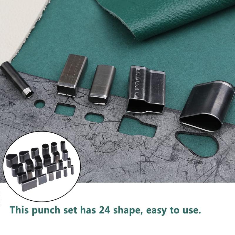 24PCS Leather Hole Punch Set with Compatible for Watch Punch Tool - Heavy-Duty Round Hole Cutter for Belts, Wallets, Bags, Paper Crafts - DIY Leather Crafting Tool