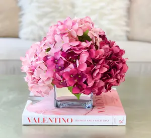Faux Pink Hydrangeas Arrangement in Glass Vase