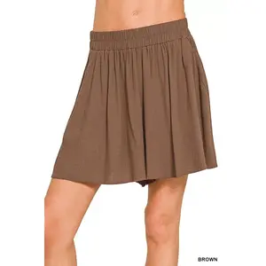 Zenana Woven Elastic Band Shorts With Pocket
