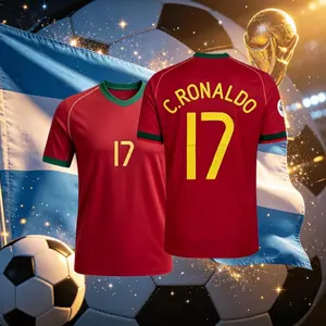 2006 Portugal Home Red 17# Cristiano Ronaldo Short Sleeve Soccer Jersey Fans Version