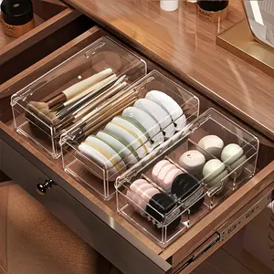 Clear Cosmetic Storage Box with Brush Holder, Dustproof, Lightweight, No Power Needed, Capacity Below 3.2 Cubic Feet, Perfect for Lipstick, Eyeshadow, Brushes, Sponges, Makeup Organizer Box