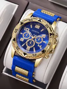Men's Trendy Sport Quartz Analog Wristwatch, Silicone Strap, Casual All-Season Design, Perfect for Daily Wear, Comfortable & Durable, Analog Watches