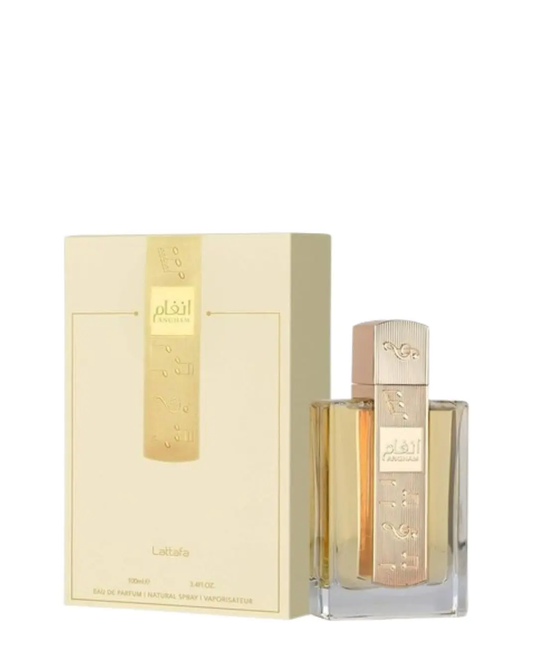 Lattafa Angham Women's Eau de Parfum (Edp Spray) - Full-Size 3.4 oz (100ml) Enchanting Fragrances Perfume with Golden Vanilla Scent, Warm Vanilla, Soft Florals, Creamy Amber for Date Nights, Everyday Wear