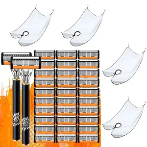 1 handle, 12 blades, 1 shaving cape / 2 handles, 36 blades, 4 shaving capes, Razors Set, classic men's six-layer printed handle stainless steel razor, double aloe lubrication, comfortable and safe shaving experience, men's manual razor blade, shaver