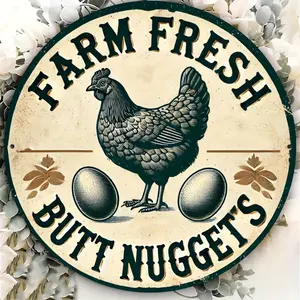 [1pc Retro Sign] 1pc Retro Waterproof Round Aluminum Sign, 8x8 inches, Farm Fresh Butt Nuggets, Wall Hanging Decor for Home, Cafe, Apartment, Restaurant, Living Room