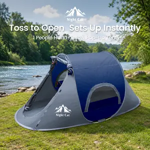Night Cat 2-4 Person Pop Up Beach Tent, 9.5'x6.6' Automatic Shelter with Front Porch, 2000mm Waterproof 190T Polyester Canopy for Camping & Festivals
