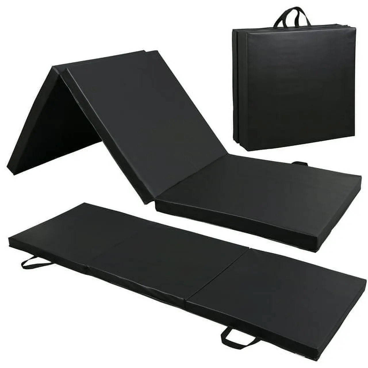 SuperDeal 6x2 ft Tri-Fold PU Leather Padded Gym Mat - 2" Thickness Black Training Mat, Home Workout Equipment for Aerobics Training, Padded Mat, Training Mats