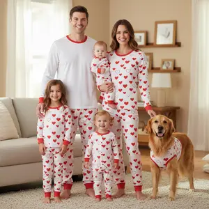 Matching Valentine Pajamas for Family & Pet Matching Heart Pajamas Set - Soft Cotton Long Sleeve PJs for Adults, Kids & Dogs, Cozy Holiday Loungewear for Family Photos & Home Gatherings