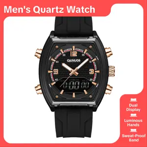 CAINUOS 8008 Men's Quartz Analog-Digital Tonneau Watch - Dual Display Chronograph, Luminous Backlight, Week & Date, Soft Silicone Strap, 3ATM Waterproof, Durable Viral EDC Everyday Carry Sport Wristwatch