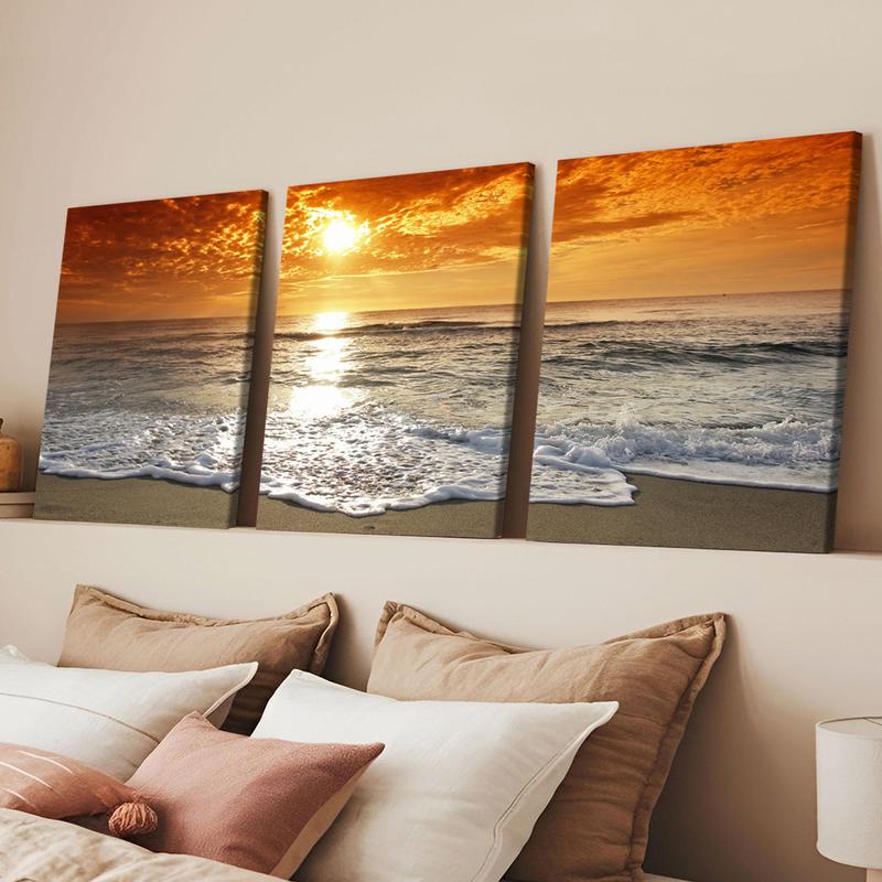 3Pcs Wooden Framed Canvas Painting, Ocean Sunset Beach Waves Scene, Exquisite Poster, Home Decoration, Pattern Wall Art Decor, For Living Room, Bedroom, Office, Restaurant, Bar Wall Decor, Odorless, Painting, Print Artwork. 3Pcs Wooden Framed Canvas Painting, Ocean Sunset Beach Waves Scene, Exquisite Poster, Home Decoration, Pattern Wall Art Decor, For Living Room, Bedroom, Office, Restaurant, Bar Wall Decor, Odorless, Painting, Print Artwork.