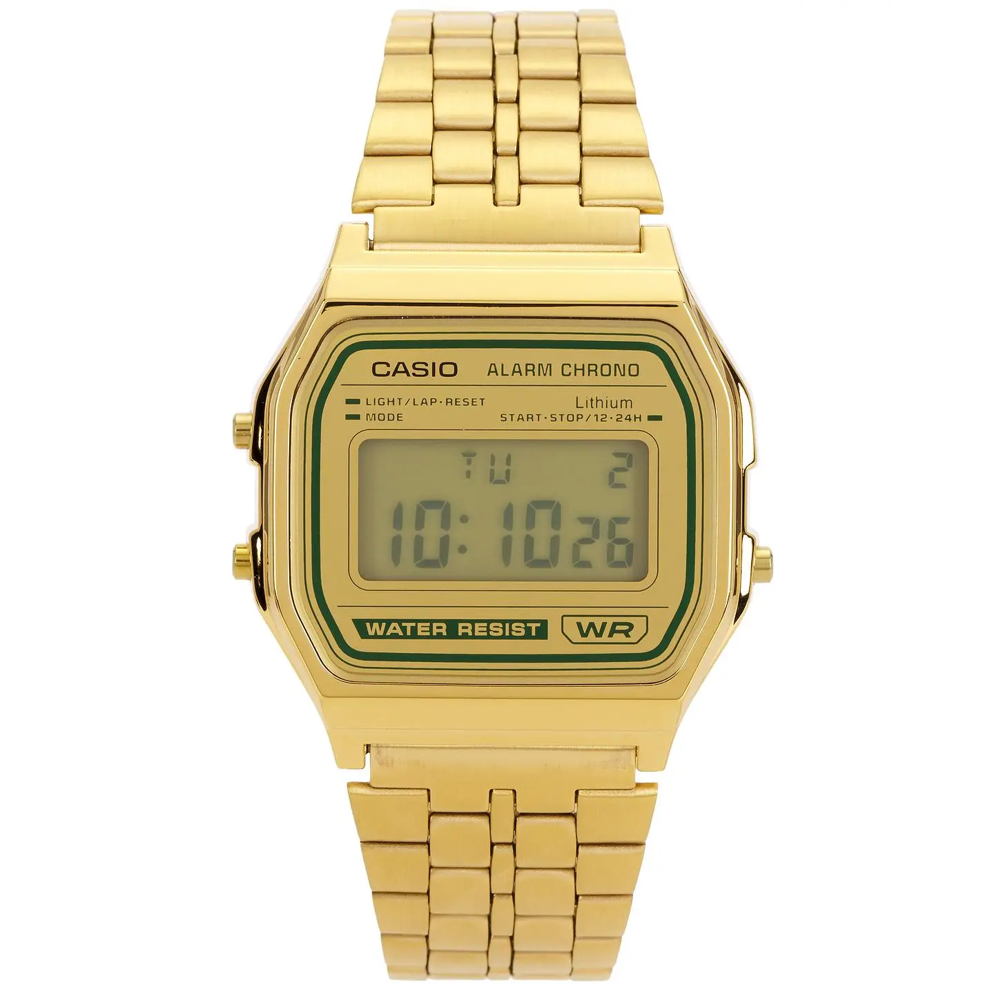 Casio A158 Series Watch in Metal Gold & Green Casio A158 Series Watch in Metal Gold & Green