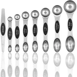 Measuring Spoons Set of 8 with Leveler, Stainless Steel Metal Measuring Spoon, Dual Sided for Measuring Dry and Liquid Ingredients, Teaspoon Tablespoon Measure Spoons (Black)