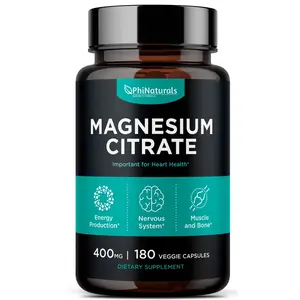 Magnesium Citrate Powder Capsules 400mg – [180 Count] Pure Non-GMO Supplements – Made in USA