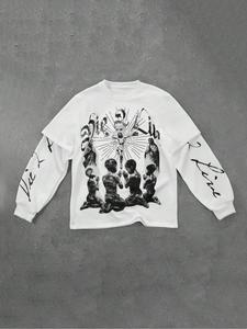 men's jesus & letter print 2 in 1 drop shoulder sweatshirt, regular fit casual fashion long sleeve round neck pullover for fall & winter, men's clothes for daily wear