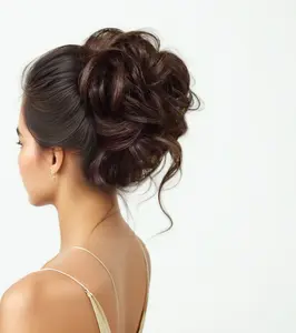 Curly Wavy Messy Bun Hair piece Easy Updo Extensions Claw Clips for Women Girls Dark Brown, Natural Fake Wig Tie Headpiece Chestnut Chocolate