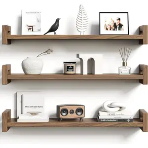 Floating Shelves for Wall, Set of 3 Wood Wall Mounted Shelves, 23.6" Rustic Walnut Display Shelf for Bedroom, Living Room,, and - & Natural Pine