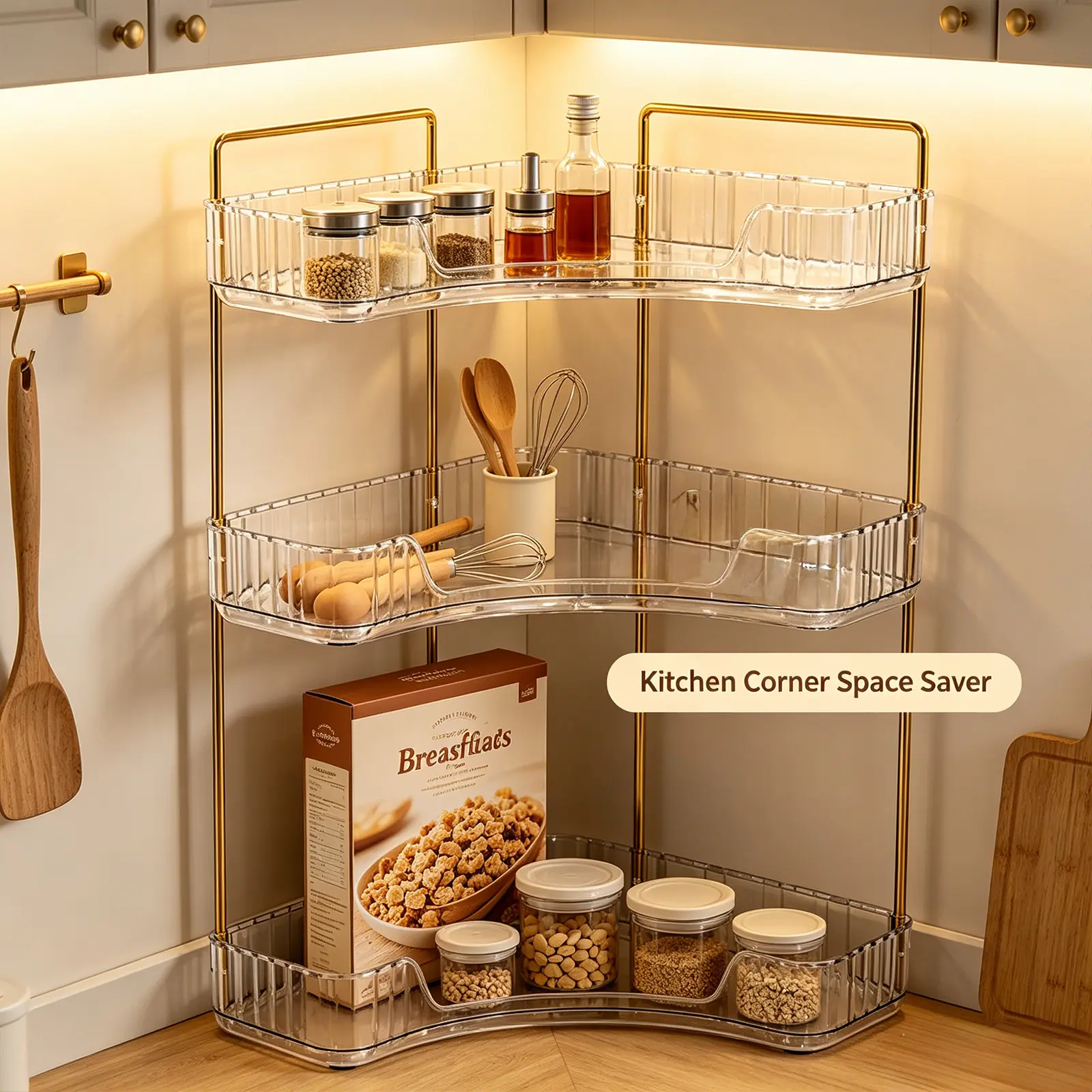 3-Tier Multifunctional Corner Storage Rack - Large-Capacity Transparent Cosmetics Display Stand, Space-Saver Freestanding Home Organizer for Bathroom Vanity, Office Desktop