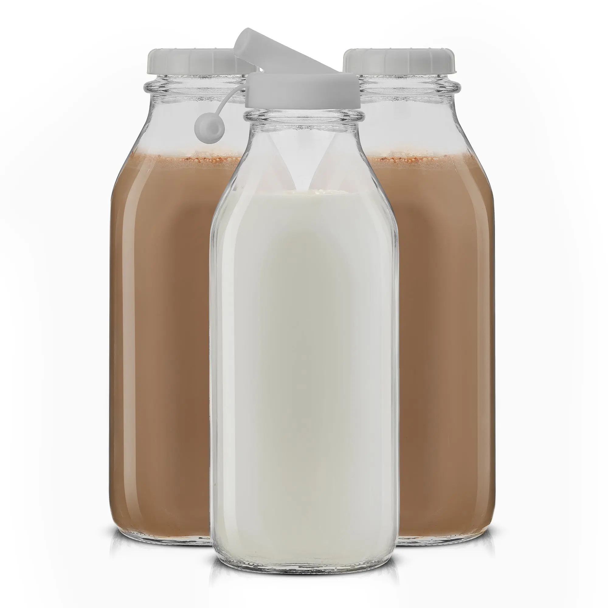 Reusable Glass Milk Bottle Set with Lid & Pourer