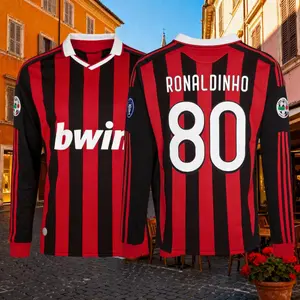 Ronaldinho2009 10 2005 Retro Home Blue Red No.10 Long-Sleeved Football Shirt