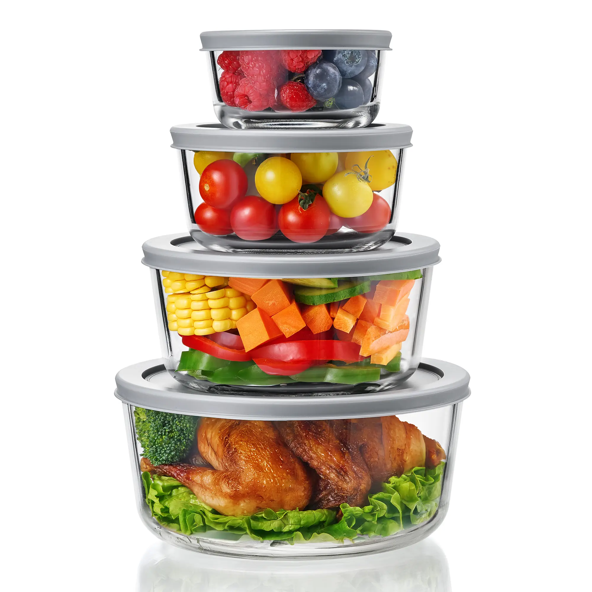 4 Pack Glass Meal Prep & Food Storage Containers with Airtight Lids – Nesting, Stackable, BPA-Free Bowls for Leftovers, Lunch, Snacks - Microwave & Freezer Safe