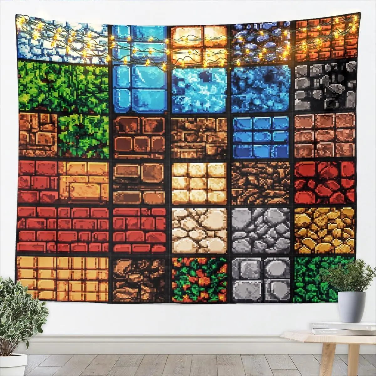 Small Game Tapestry Tile Sstone Brick Pattern Wall Art Wall Hanging Blanket Bedroom Decor Microfiber