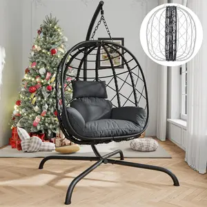 【Summervibes】Indoor and Outdoor Universal Hanging Basket Chair with Stand(82*35.5*), Hand-Woven PE Rattan Swing Chair with  FallFreshness Cushion, Adjustable Chain Length, Suitable for Bedroom, Balcony, Garden Summervibes