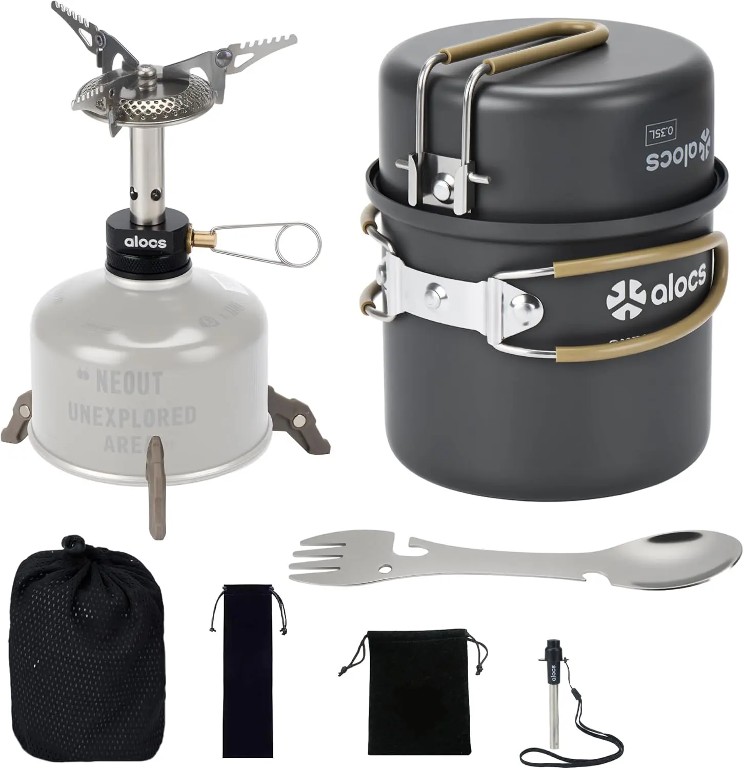 Alocs 9pcs Camping Cookware Kit, Non-Stick Lightweight Camping