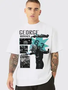 George Russell 63 T-Shirt, Racing Driver Graphic Print Tee, Vintage Racing Collage Shirt, Formula Racing Fan Apparel, Unisex Streetwear Racing Tee