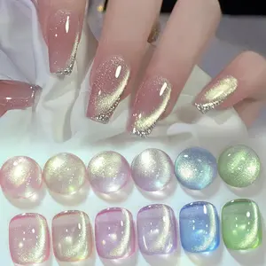 BORN PRETTY Cat Eye Magnetic Gel Nail Polish Shimmer Glitter Holographic Auroas Spring Summer Pink Green Blue Translucent Gel Polish Set French Manicure Salon Style Nail Art DIY at Home Nails Gel x Set Gel x Nails