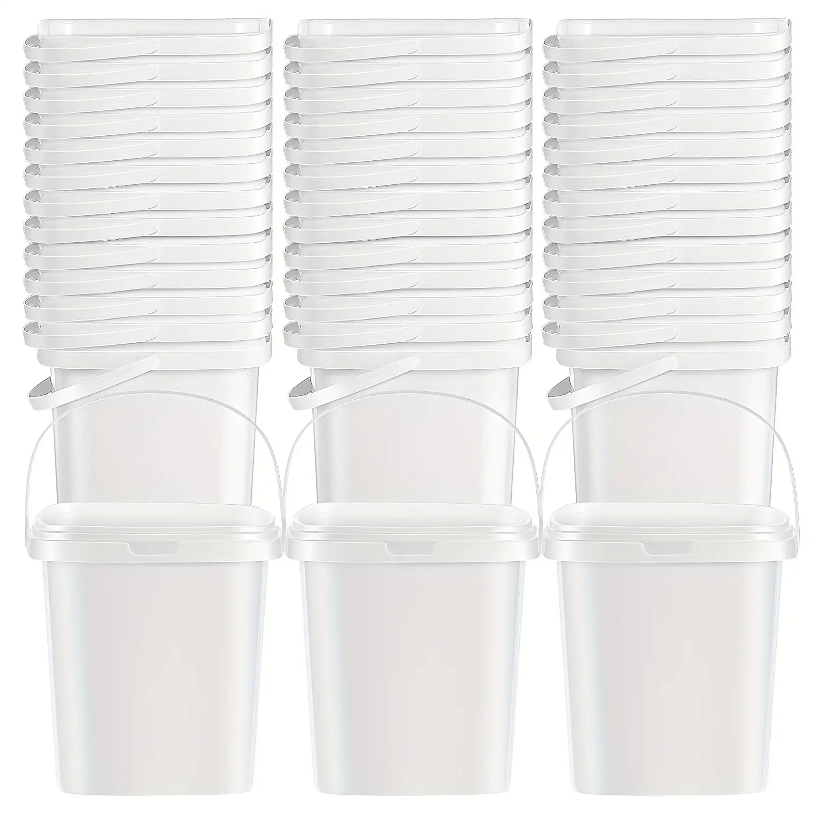 50 Ice Cream Storage Buckets with Lids, 34 Oz Plastic Containers with Handles, Square Food Storage for Drinks, Deli, Soup, Cocktails, Rum, And Freezer Use