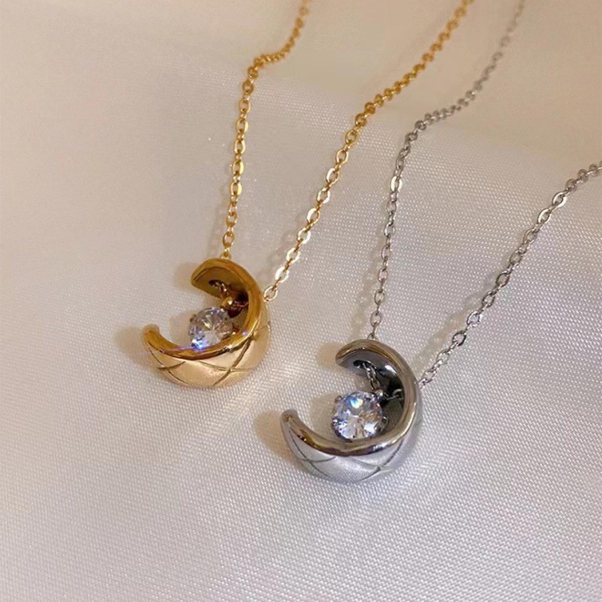 Elegant Crescent Moon Pendant Necklace for Women, Dainty Quilted Cresent Charm with Sparkling Accent, Luxury Celestial Jewelry, Perfect Gift for Girlfriend, Birthday, Anniversary, Valentine's Day, Trending Boho-Chic Accessory