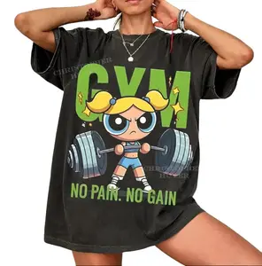 Cute Powerpufff Bubbles No Pain No Gain Graphic T-Shirt, Y2K Bubbles Fitness, Workout Shirt, Trending 2026, Weightlifters, Bodybuilding Shirt, Pump Cover Gym Tee for Men Women