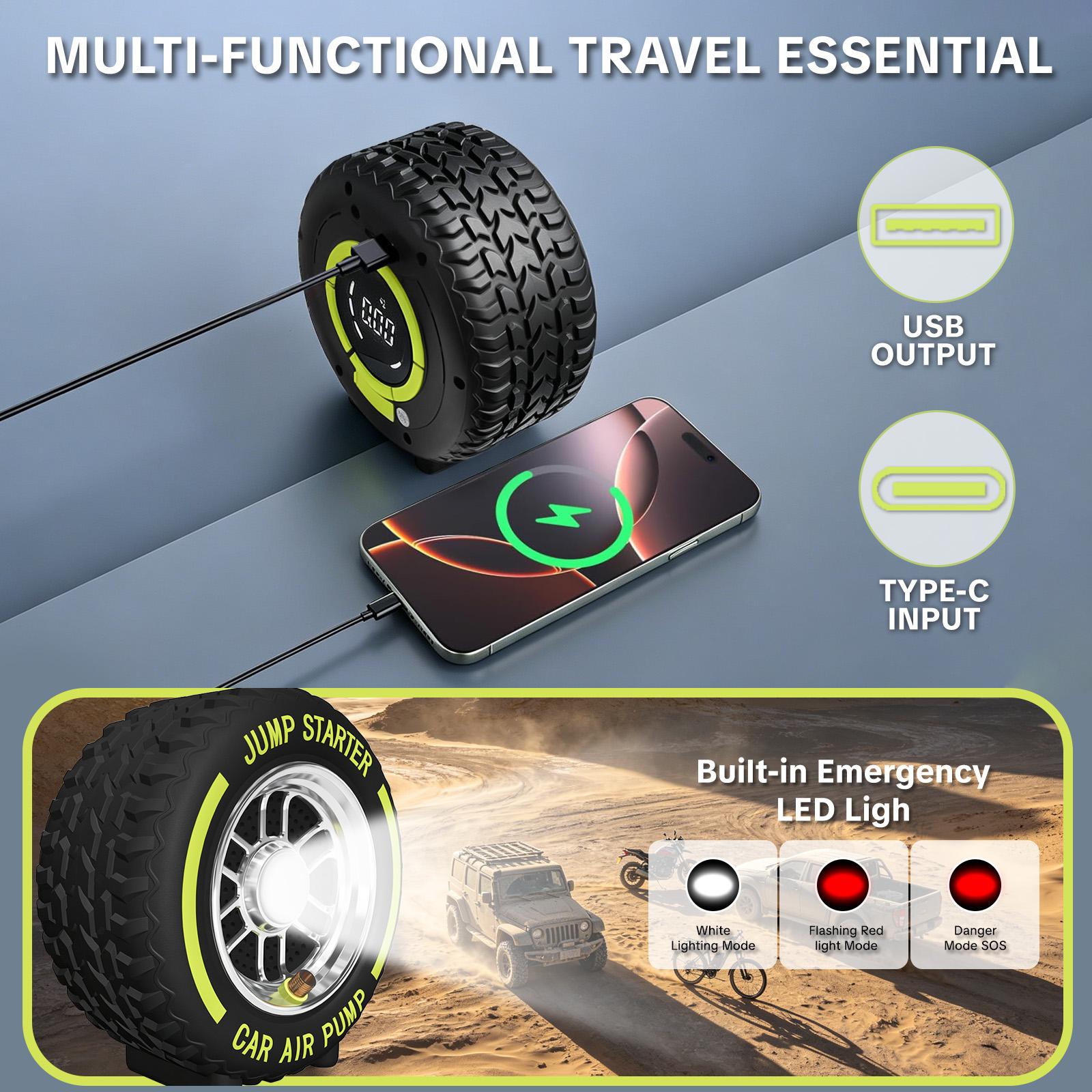 SEESE Tire Inflator Portable Air Compressor, 6000mAh Car Battery Jump Starter with LED light, 150 PSI Cordless Mini Air Bike Pump, Lightning Fast Inflation & Pressure Gauge for Auto, Motorcycles, Bikes, Balls SEESE Tire Inflator Portable Air Compressor, 6000mAh Car Battery Jump Starter with LED light, 150 PSI Cordless Mini Air Bike Pump, Lightning Fast Inflation & Pressure Gauge for Auto, Motorcycles, Bikes, Balls