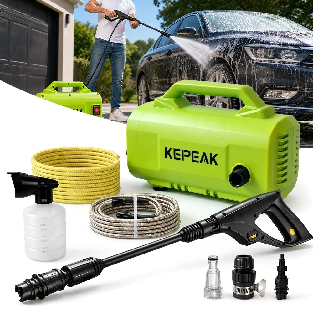 1600 PSI Portable Electric Pressure Washer with Foam Cannon, 20FT Hose & Auto Stop System, Power Washer for Car, Patio, Driveway Cleaning