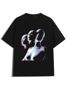 Y2K Inspired Cotton T-Shirt with Multicolor Sexy Shadow Portrait Print Comfort Fit Unisex Vintage Graphic TShirt for Women's Wear Apparel Personalized Top Womenswear Soft Breathable