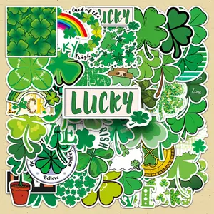 Clover Pattern Sticker, 50pcs Self Adhesive Decorative Stickers, DIY Decals for Water Bottle, Laptop, Phone Case, Scrapbooking, Journal Making