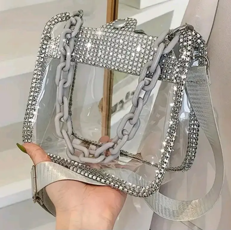 Silver Rhinestone Transparent Shoulder Bag