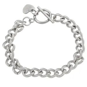 Toggle Clasp Link Bracelet for Women by Ginger Lyne | Heart Charm Dangle Stainless Steel Chain Bracelet 7.5" | Gift for Her