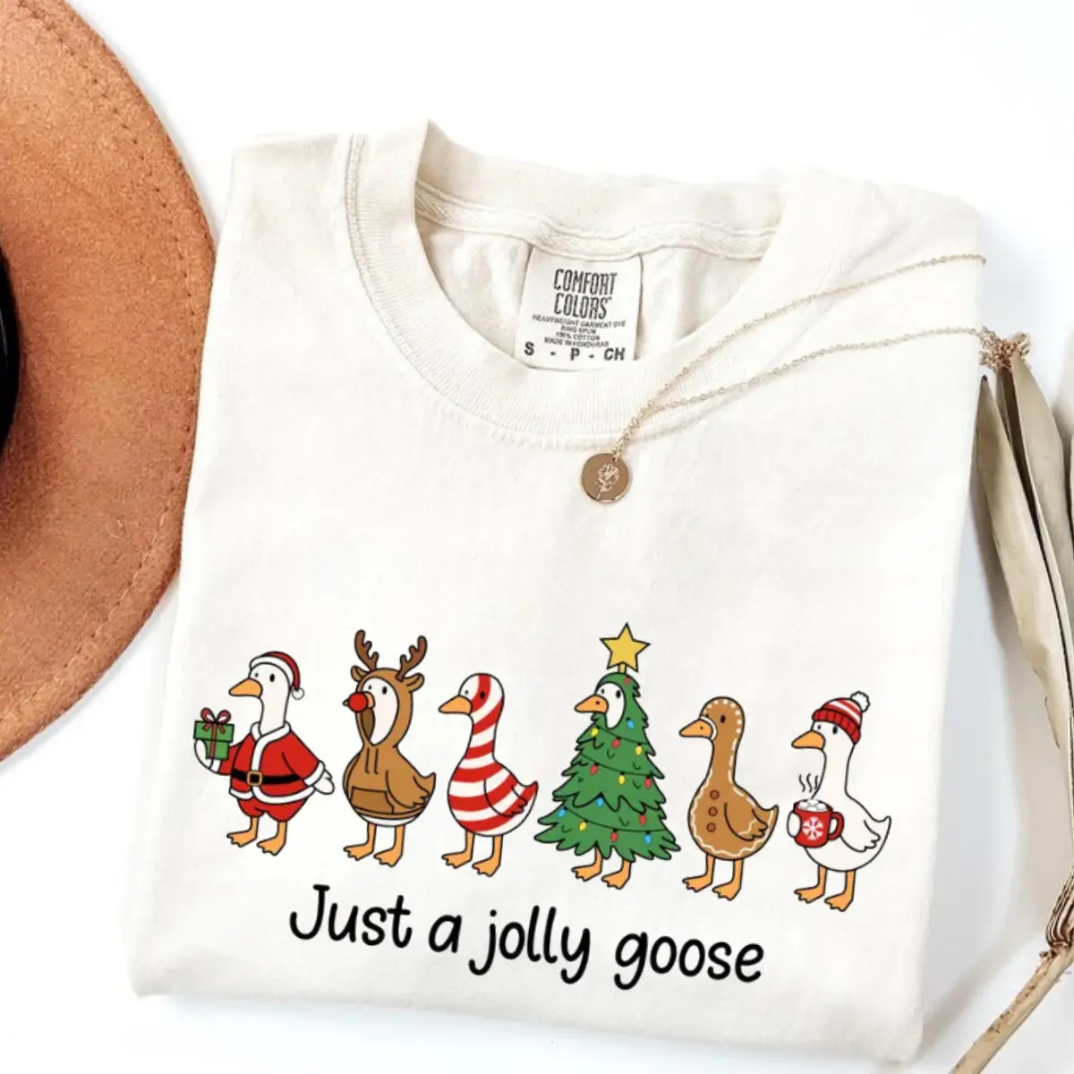 Comfort Colors Just a Jolly Goose T-Shirt, Funny Christmas Geese Tee, Santa Goose, Gingerbread Goose, Holiday Shirt, Festive Animal T-Shirt