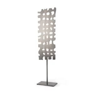 360 stand Modern Contemporary Gray Rectangle Metal Sculpture Decor Piece - 21x3x5in Shelf & Home Decor Statue, Shelf Decor