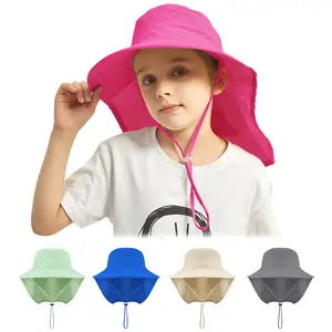Kids Sun Hat Outdoor UPF 50+ Adjustable Protective Cap for Boys Girls Wide Brim Bucket Hat with Neck Flap for Fishing Beach Safari Quality Caps