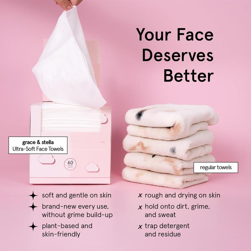 Disposable Face Towels – Ultra-Soft Hygienic Eco-Friendly Cleansing Cloths Fresh Radiant Skincare Essential by grace & stella