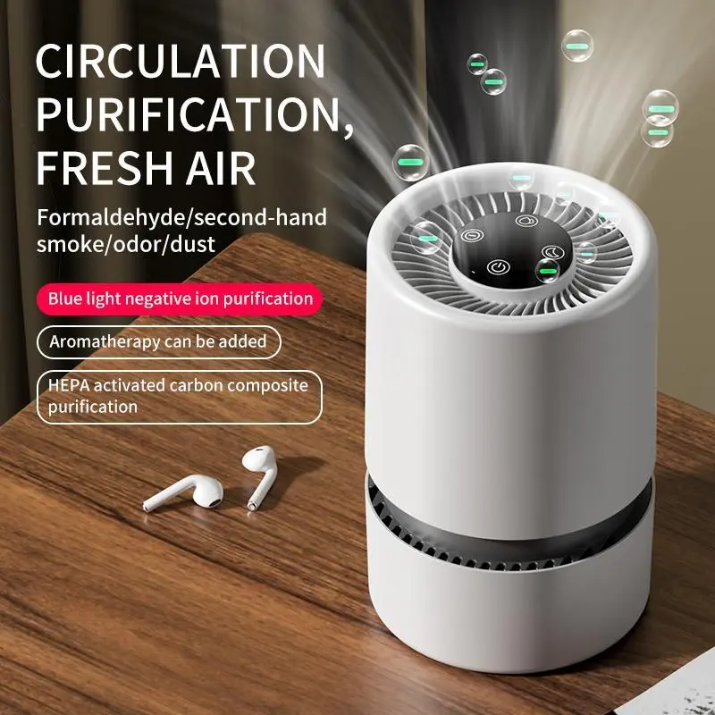 KEPEAK Mini Desktop Air Purifier with HEPA Filter, Activated Carbon Odor Remover, USB-Powered Ionizer with Negative Ions, Touch Sensor, ABS Build & Charging Cable for Office Bedroom
