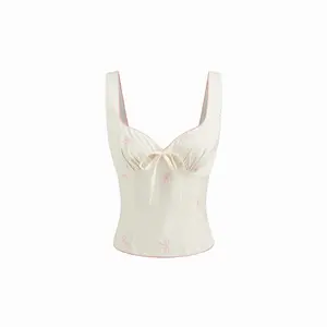 Cider Sweetheart Neckline Bowknot Embroidery Tank Top