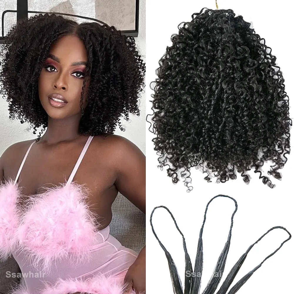 Glueless Kinky Curly Feather Crochet Hair Extensions - 100% Human Hair, Knotless Boho Style, Washed Fragrance Free, Reusable Pre-Separated Strands, Natural Color, 16-22in, 120g, Boho Hair